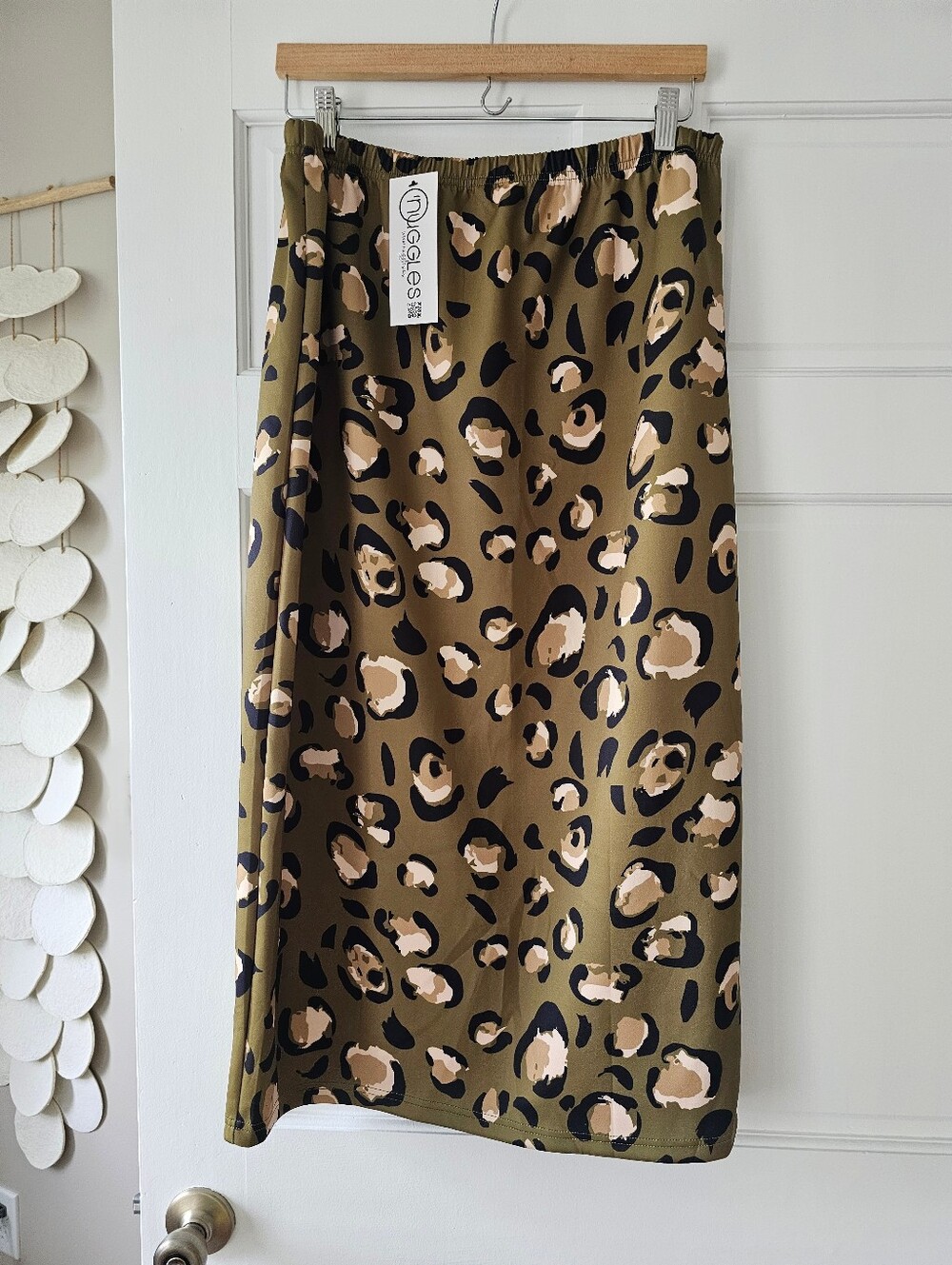 •NWT• Nuggles Olive Leopard Print Midi Skirt